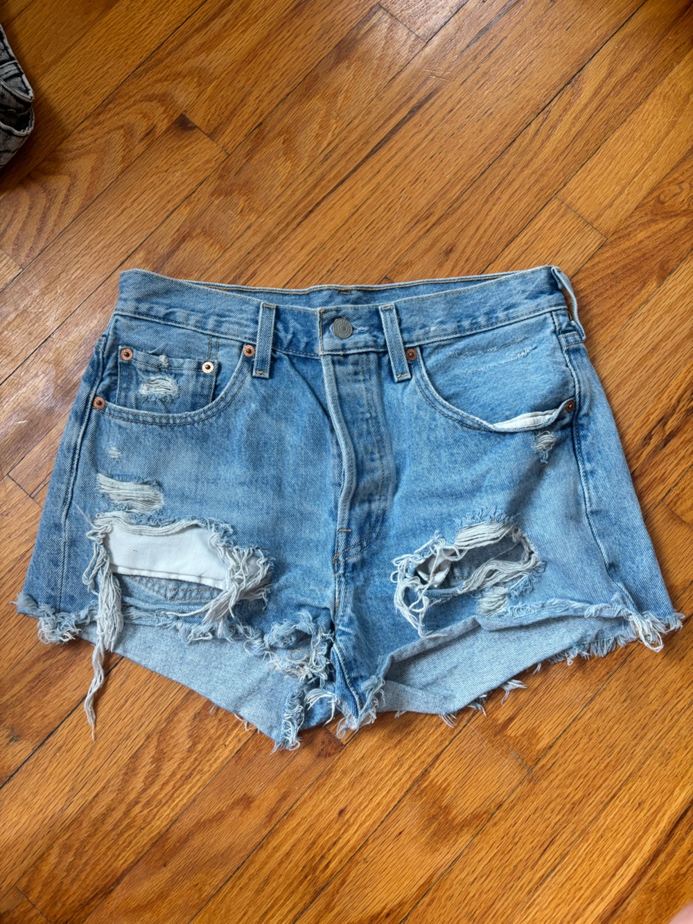 Levi’s 501 Distressed High-Waist Blue Denim Shorts